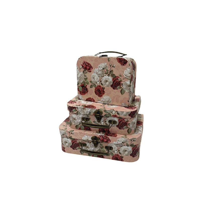 Vintage Rose Cardboard Suitcase Boxes, Assorted Floral Bouquet Packaging Wholesale Set of 3 - 图片 4