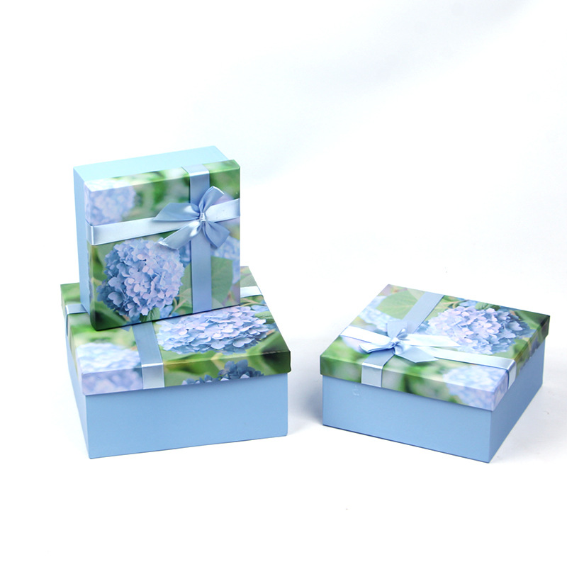 Oil Painting Floral Square Cardboard Boxes Set of 3, Ribbon Bow Gift Box Wholesale - 图片 5
