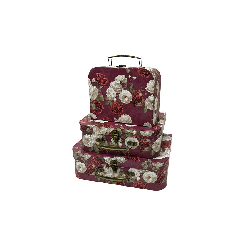Vintage Rose Cardboard Suitcase Boxes, Assorted Floral Bouquet Packaging Wholesale Set of 3 - 图片 5