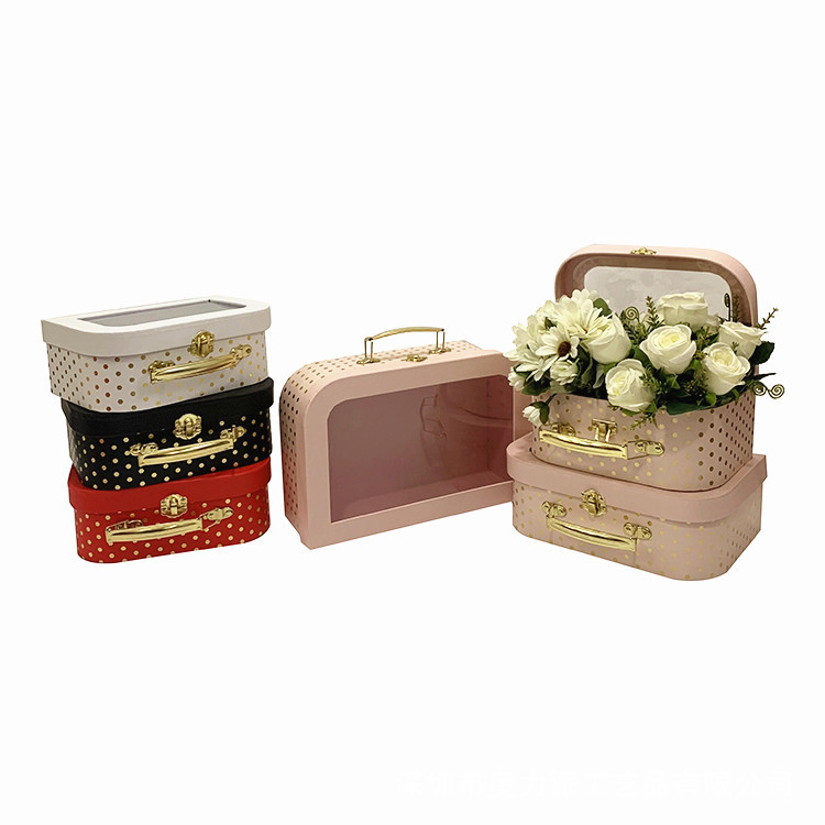 Clear Window Paper Suitcase Gift Box, Elegant Gold Dot Holiday Packing Box Set of 3
