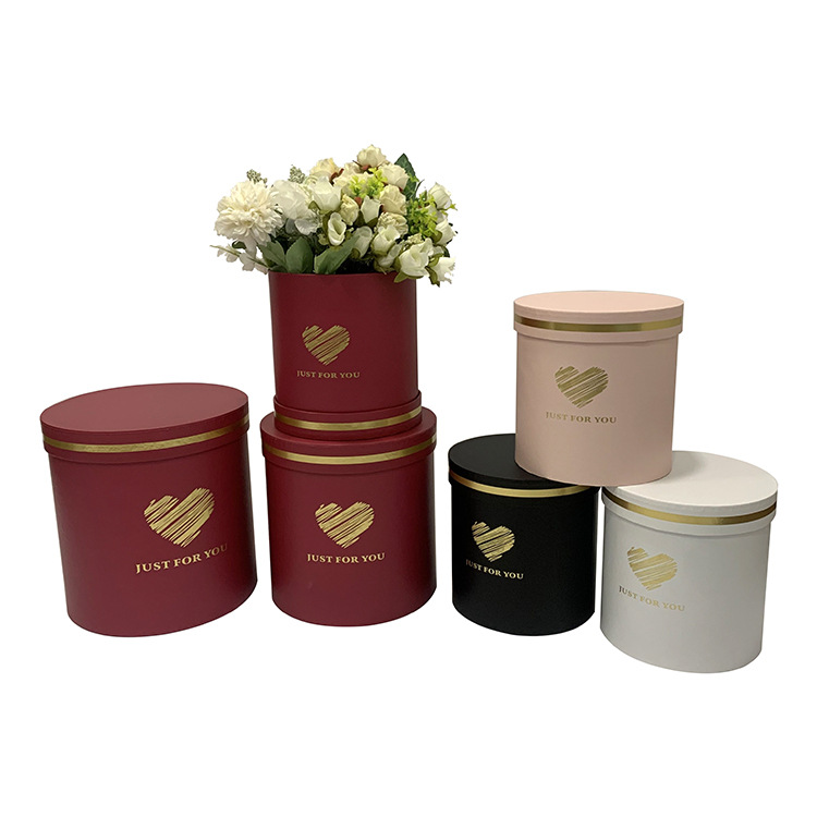 Gold Foil Heart Round Cardboard Boxes Set of 3, Just For You Flower Box Wholesale