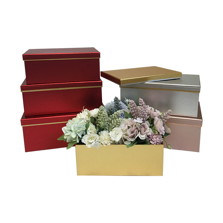 Metallic Rectangle Cardboard Boxes Set of 3, Luxury Gold Rim Flower Box Wholesale
