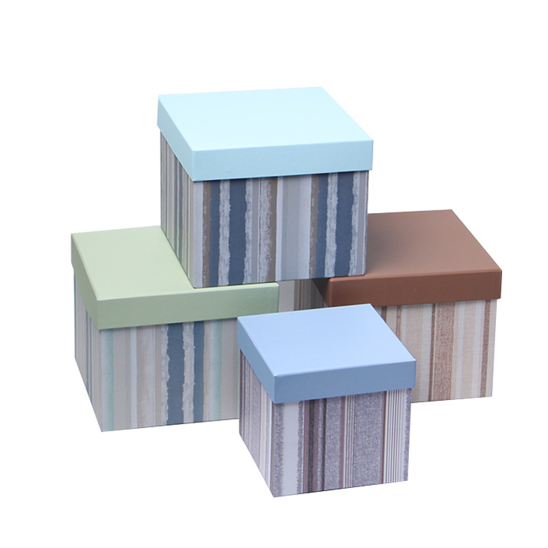 Textured Striped Square Cardboard Boxes Set of 3, Luxury Gift Box Wholesale