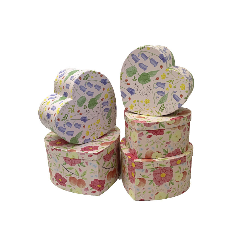 Floral Heart Shaped Cardboard Boxes Set of 3, Vintage Flower Box Wholesale