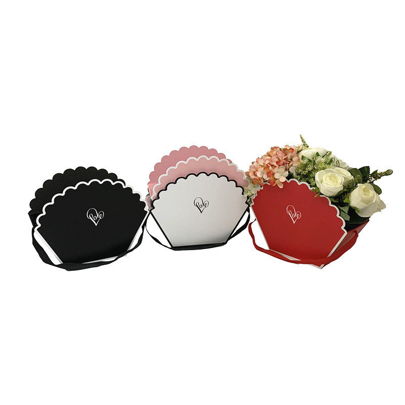 Scalloped Shell Flower Box with Handles, Luxury Fan Shaped Gift Tote Wholesale
