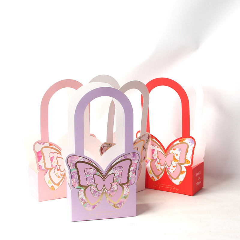 3D Butterfly Flower Gift Tote Bag with Handles, Luxury Floral Basket Wholesale