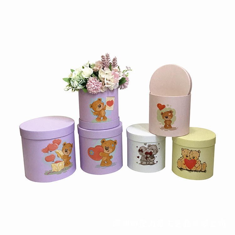 Teddy Bear Round Flower Box Set, Nested Cylinder Gift Cases Wholesale