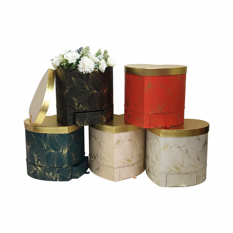 Heart Flower Box with Drawer, Gold Foil Heart Jewelry Floral Case Wholesale