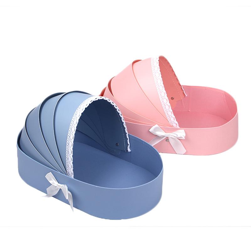 Baby Bassinet Flower Box, Carriage Ribbon Lace Floral Gift Case Wholesale