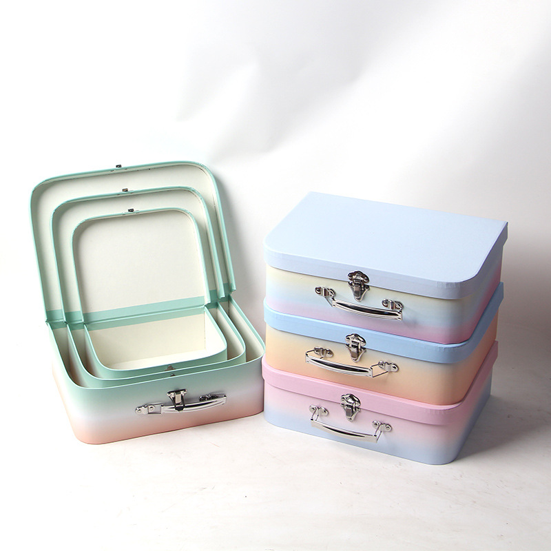 Pastel Ombre Cardboard Suitcase Boxes Set of 3, Floral Gift Packing Wholesale