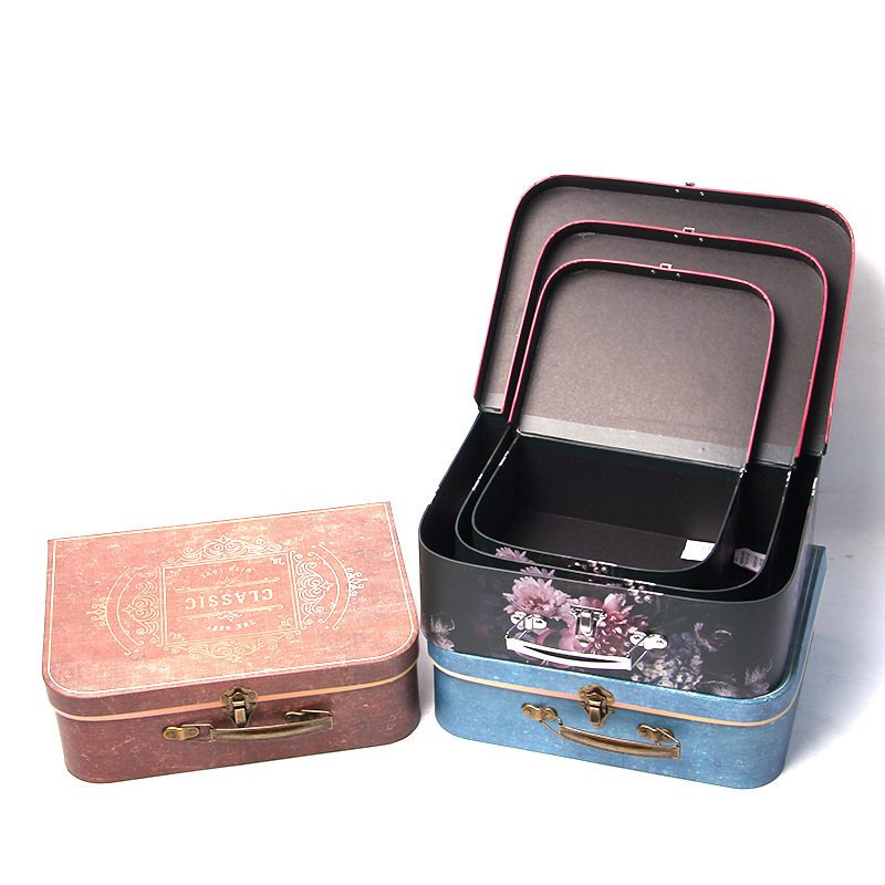 Vintage Antique Cardboard Suitcase Boxes Set of 3, Luxury Floral Packaging Wholesale