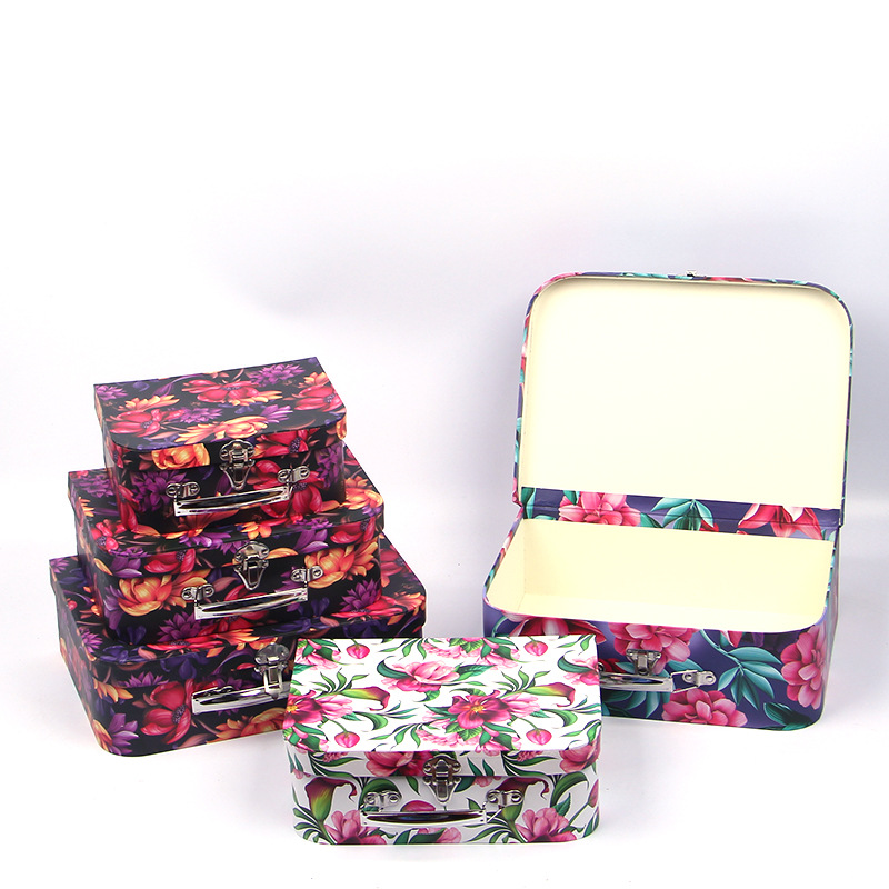 Vibrant Floral Cardboard Suitcase Boxes Set of 3, Bold Flower Gift Packaging Wholesale