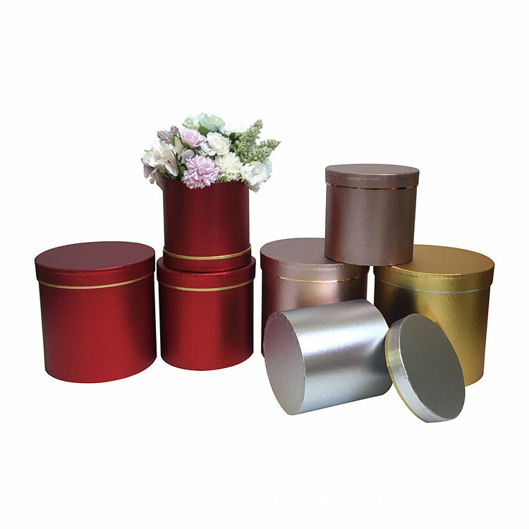 Metallic Round Cardboard Boxes Set of 3, Luxury Gold Rim Flower Box Wholesale