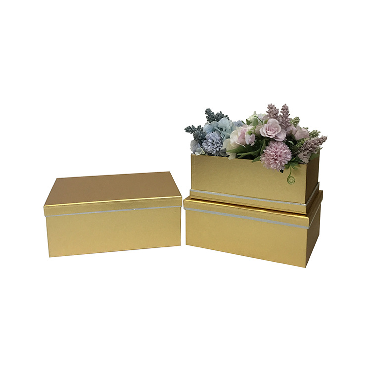 Metallic Rectangle Cardboard Boxes Set of 3, Luxury Gold Rim Flower Box Wholesale