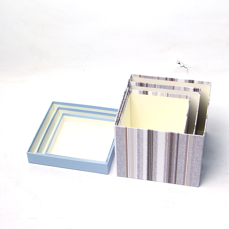 Textured Striped Square Cardboard Boxes Set of 3, Luxury Gift Box Wholesale - 图片 5