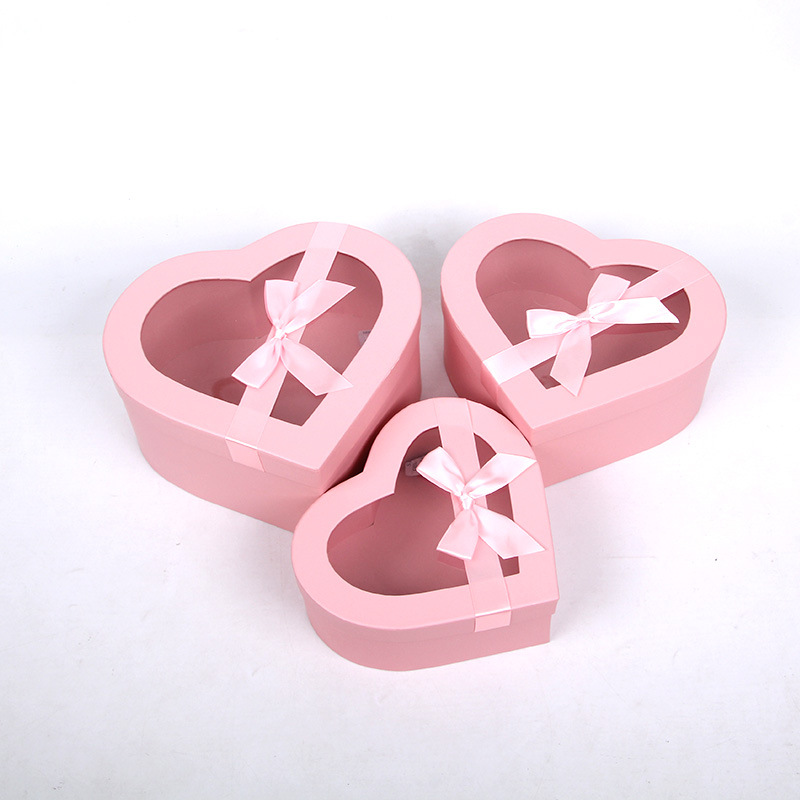 Heart Shaped Gift Boxes with Window and Ribbon Set of 3, Luxury Flower Box Wholesale - 图片 3
