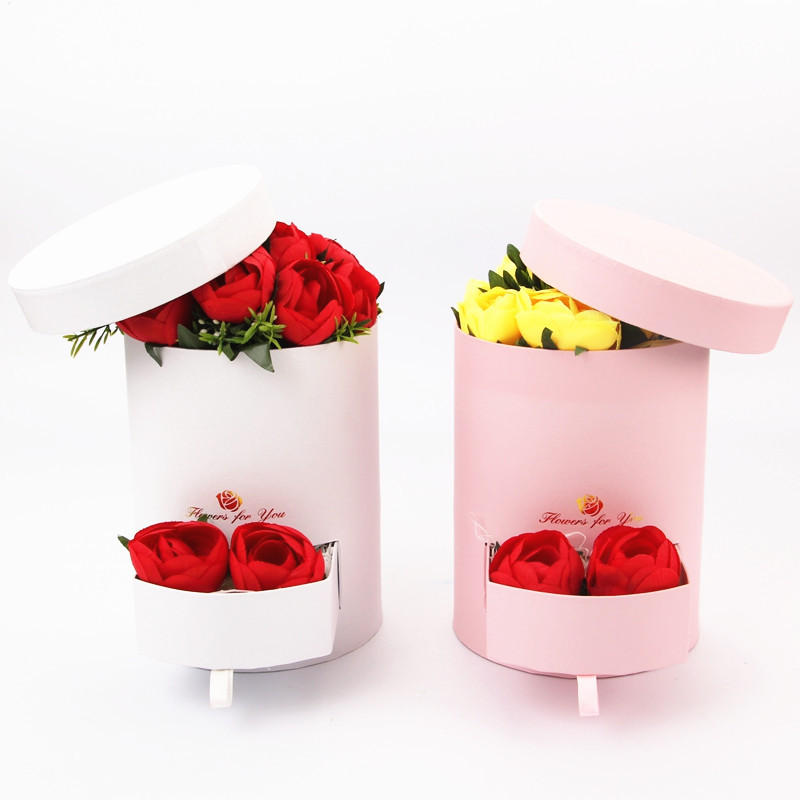 Round Flower Box with Drawer, Luxury Cylinder Floral Gift Box Wholesale