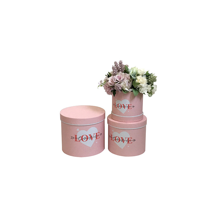 Round Heart Flower Box Set, Chevron Cylinder Valentine Gift Case Wholesale