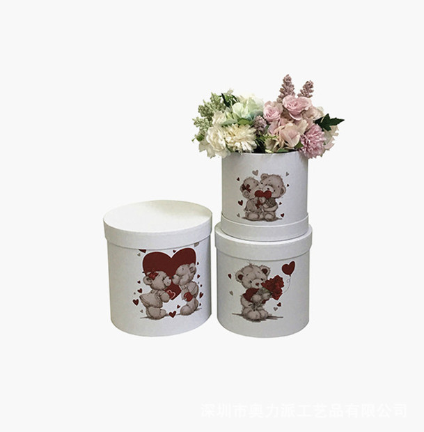Teddy Bear Round Flower Box Set, Nested Cylinder Gift Cases Wholesale