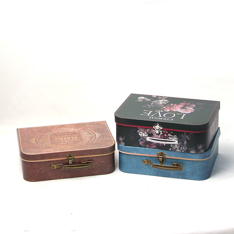 Vintage Antique Cardboard Suitcase Boxes Set of 3, Luxury Floral Packaging Wholesale