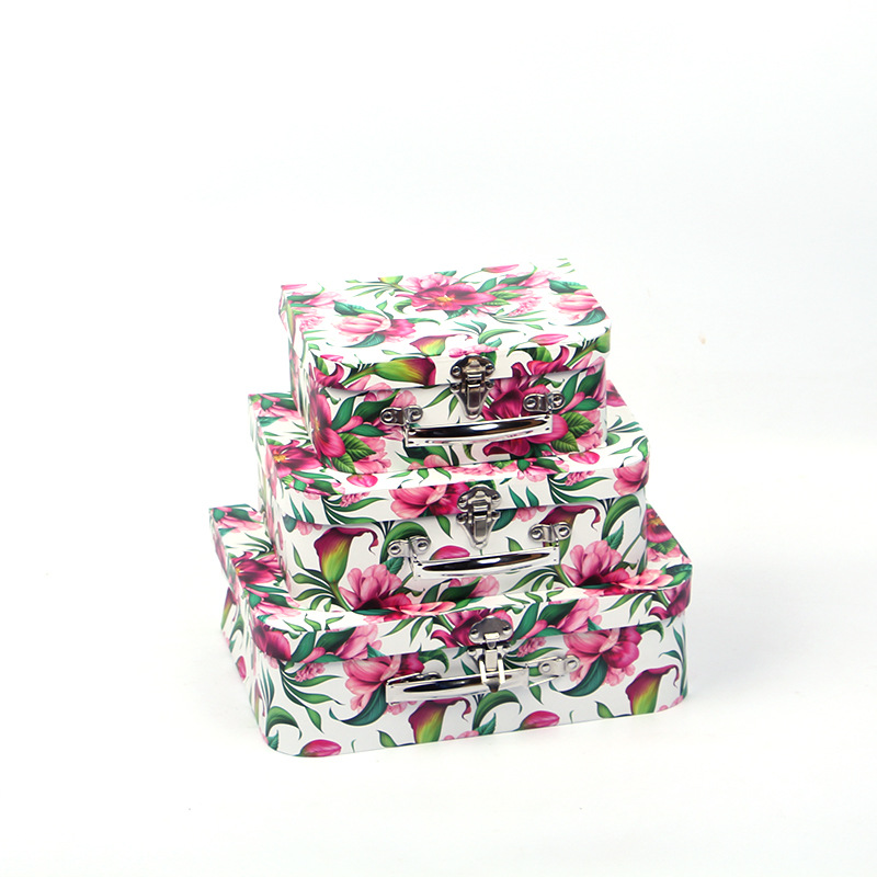 Vibrant Floral Cardboard Suitcase Boxes Set of 3, Bold Flower Gift Packaging Wholesale