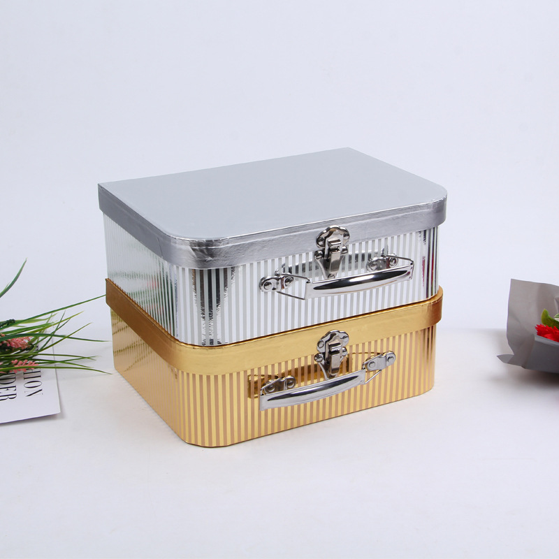 Metallic Gold Cardboard Suitcase Boxes Set of 3, Ribbed Luxury Packaging Wholesale - 图片 3