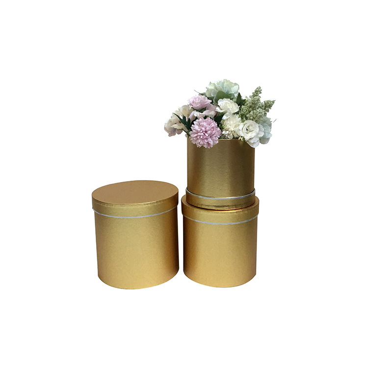 Metallic Round Cardboard Boxes Set of 3, Luxury Gold Rim Flower Box Wholesale