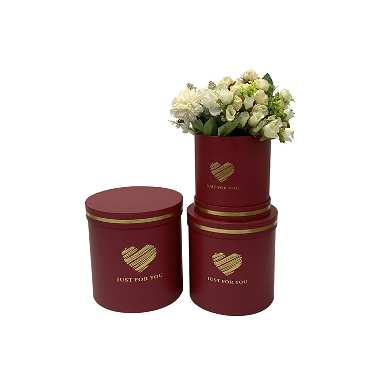 Gold Foil Heart Round Cardboard Boxes Set of 3, Just For You Flower Box Wholesale