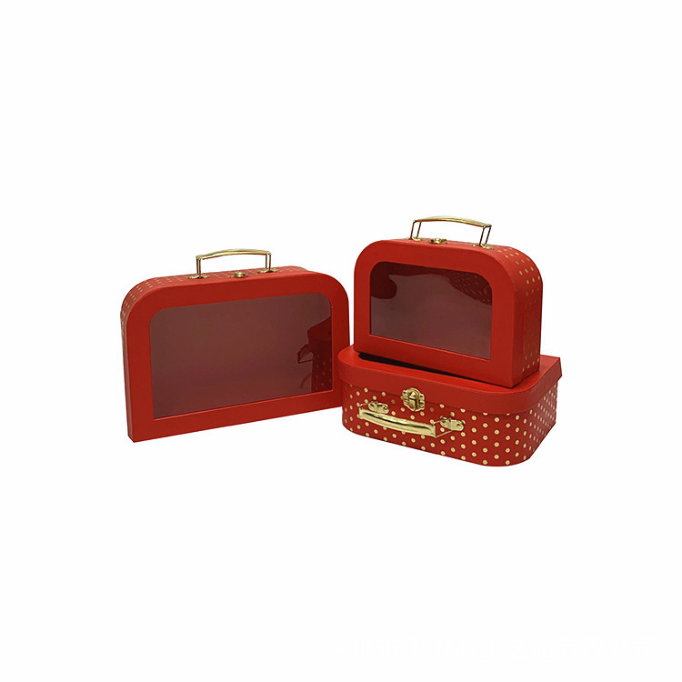 Clear Window Paper Suitcase Gift Box, Elegant Gold Dot Holiday Packing Box Set of 3