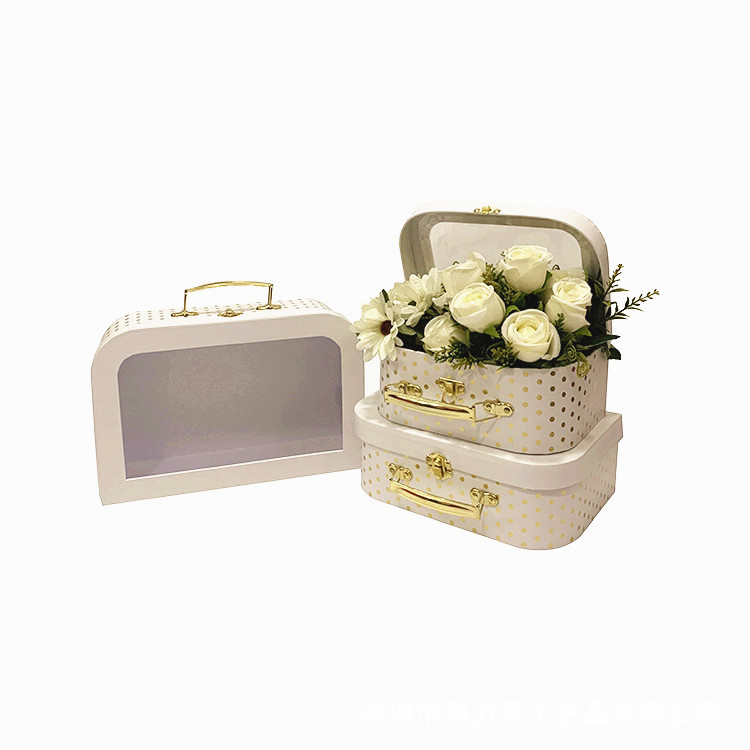 Clear Window Paper Suitcase Gift Box, Elegant Gold Dot Holiday Packing Box Set of 3 - 图片 3