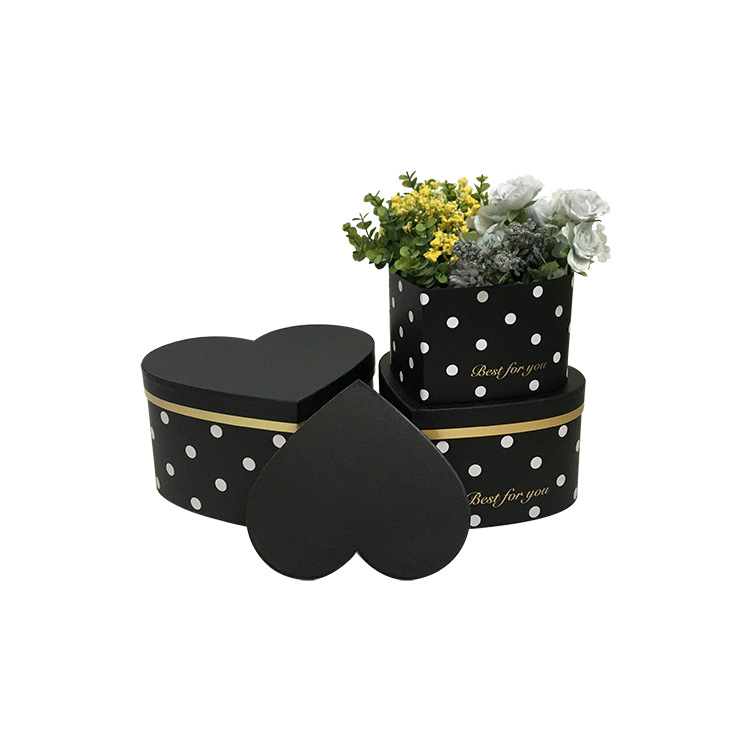 Modern Black White Heart Shaped Cardboard Boxes Set of 3, Luxury Flower Box Wholesale