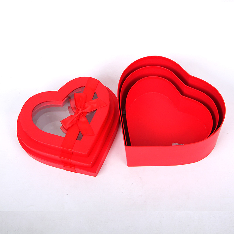 Heart Shaped Gift Boxes with Window and Ribbon Set of 3, Luxury Flower Box Wholesale - 图片 4