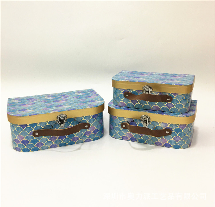 Mermaid Scale Cardboard Suitcase Boxes, Leather Handle Bouquet Packaging Wholesale Set of 3 - 图片 3