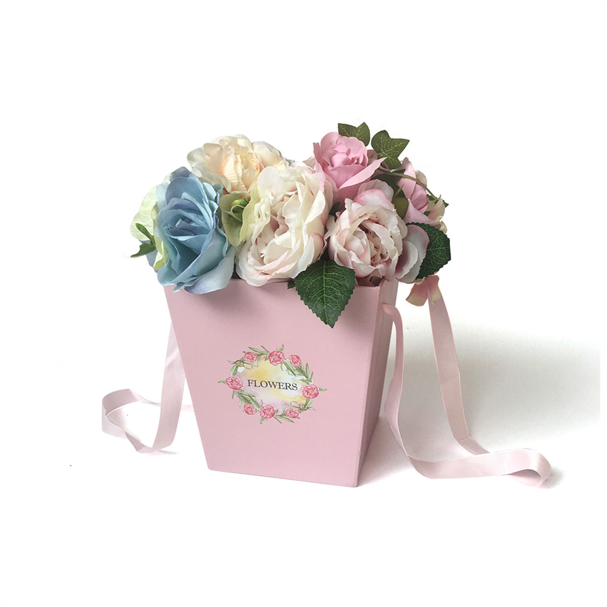 Trapezoid Flower Box with Ribbon Handle, Tapered Floral Paper Bag Wholesale - 图片 5