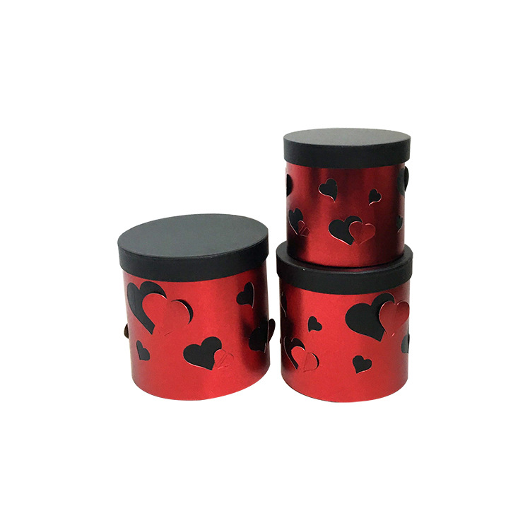Round Flower Box with 3D Hearts, Metallic Cylinder Floral Gift Box Wholesale - 图片 3