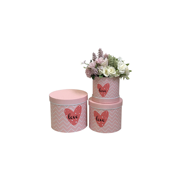 Round Heart Flower Box Set, Chevron Cylinder Valentine Gift Case Wholesale - 图片 3