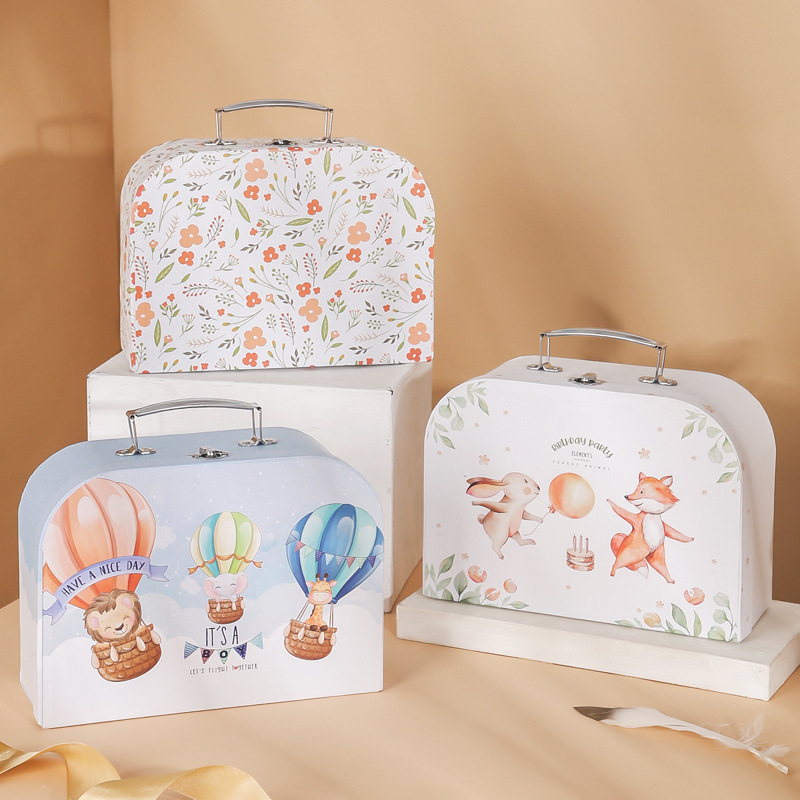 Decorative Paper Suitcase Gift Box, Cute Animal Toy Storage Box for Kids