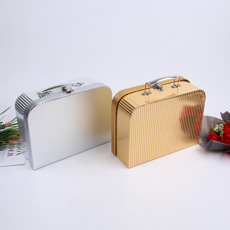 Metallic Gold Cardboard Suitcase Boxes Set of 3, Ribbed Luxury Packaging Wholesale - 图片 4