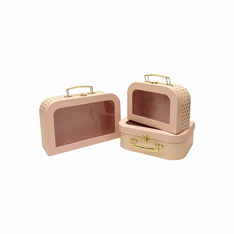 Clear Window Paper Suitcase Gift Box, Elegant Gold Dot Holiday Packing Box Set of 3 - 图片 4