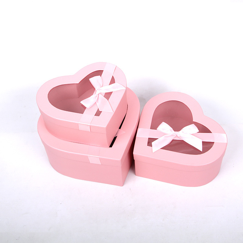 Heart Shaped Gift Boxes with Window and Ribbon Set of 3, Luxury Flower Box Wholesale
