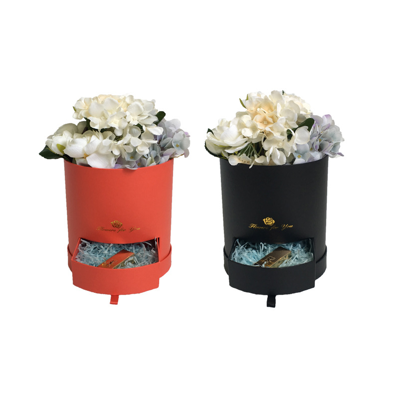 Round Flower Box with Drawer, Luxury Cylinder Floral Gift Box Wholesale - 图片 4