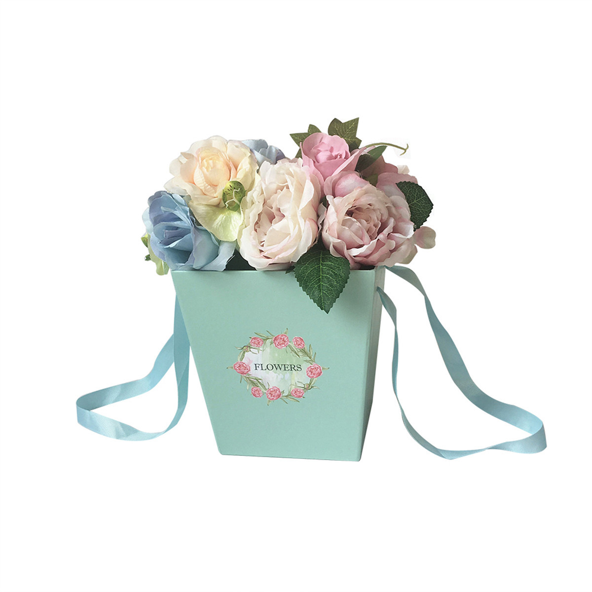 Trapezoid Flower Box with Ribbon Handle, Tapered Floral Paper Bag Wholesale - 图片 6