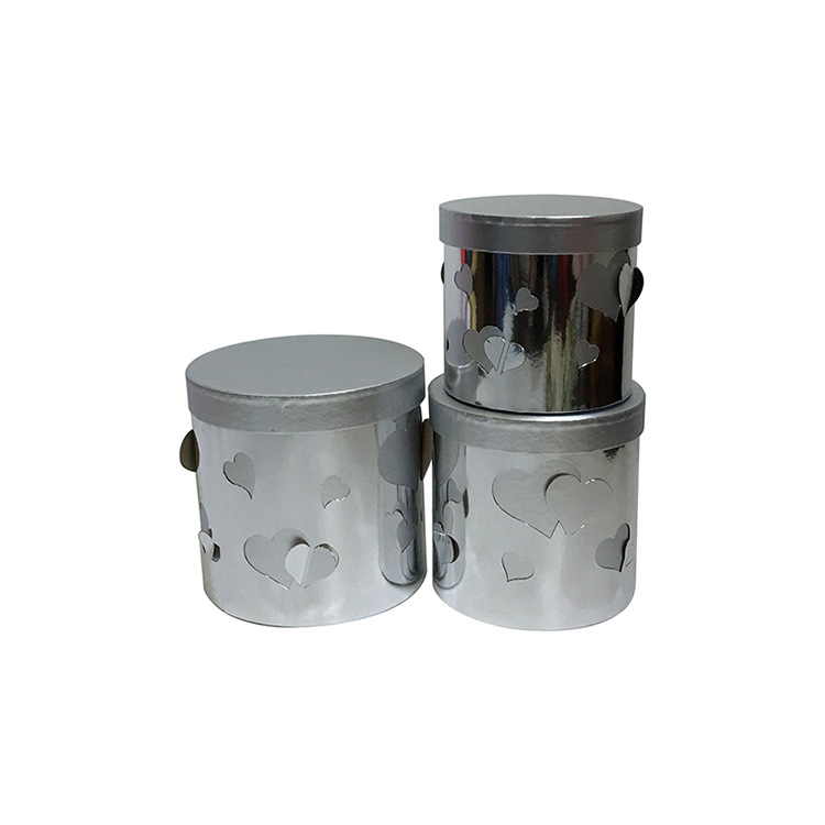 Round Flower Box with 3D Hearts, Metallic Cylinder Floral Gift Box Wholesale - 图片 4