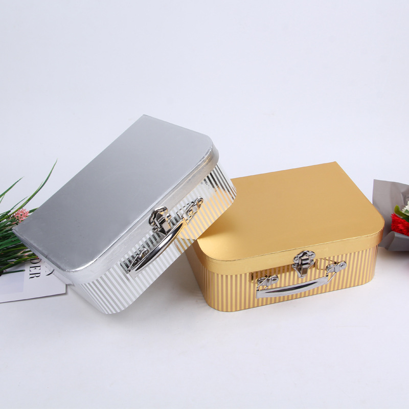 Metallic Gold Cardboard Suitcase Boxes Set of 3, Ribbed Luxury Packaging Wholesale