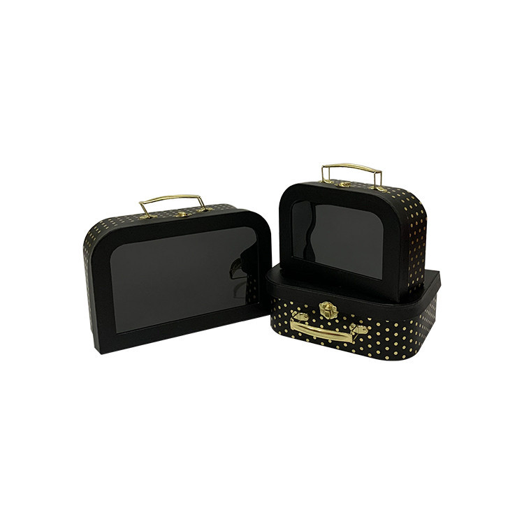 Clear Window Paper Suitcase Gift Box, Elegant Gold Dot Holiday Packing Box Set of 3 - 图片 5