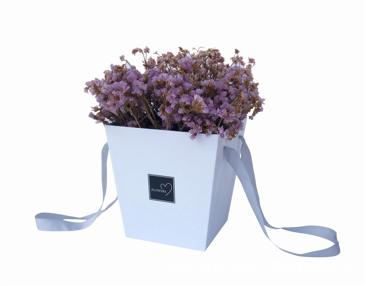 Trapezoid Flower Box with Ribbon Handle, Tapered Floral Paper Bag Wholesale - 图片 7