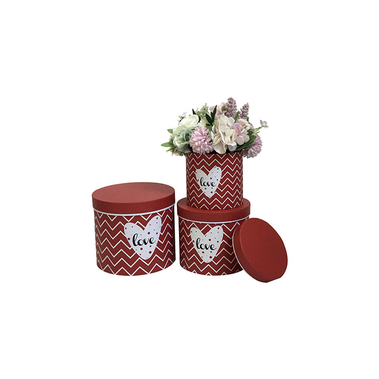 Round Heart Flower Box Set, Chevron Cylinder Valentine Gift Case Wholesale - 图片 5