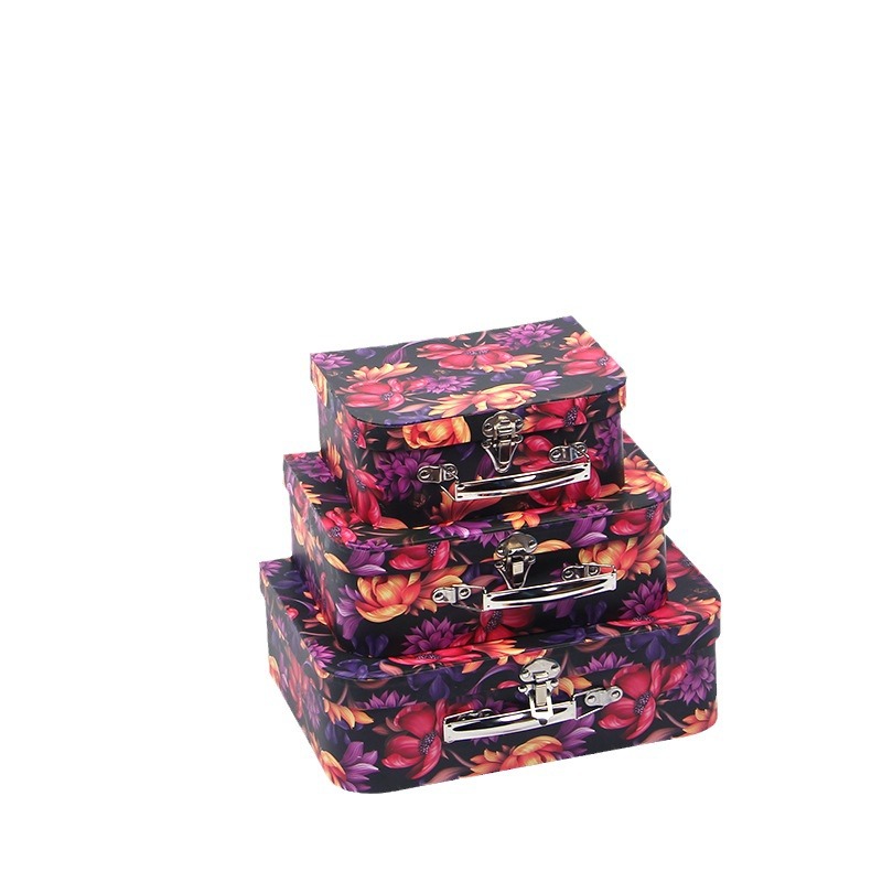 Vibrant Floral Cardboard Suitcase Boxes Set of 3, Bold Flower Gift Packaging Wholesale - 图片 4