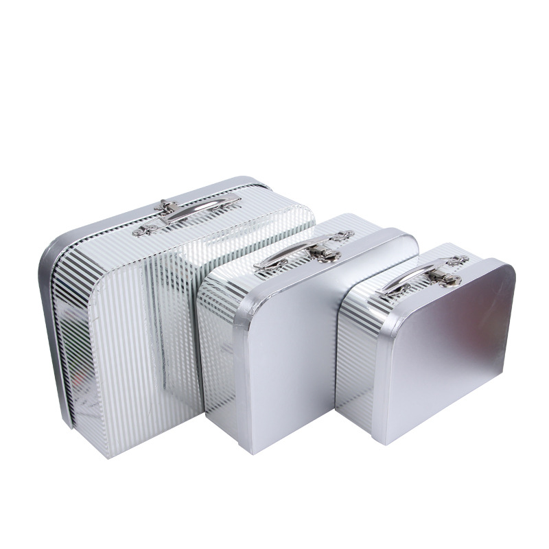 Metallic Gold Cardboard Suitcase Boxes Set of 3, Ribbed Luxury Packaging Wholesale - 图片 6