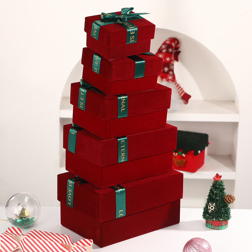 Luxury Velvet Gift Boxes with Ribbon Bow, Premium Christmas Floral Packaging Wholesale - 图片 6